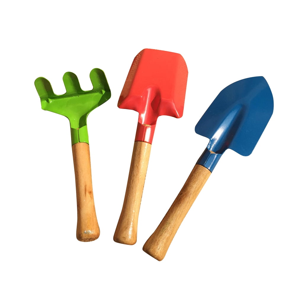 3Piece Metal Garden Tools Set with Wooden Gardening Tools Handle Mini