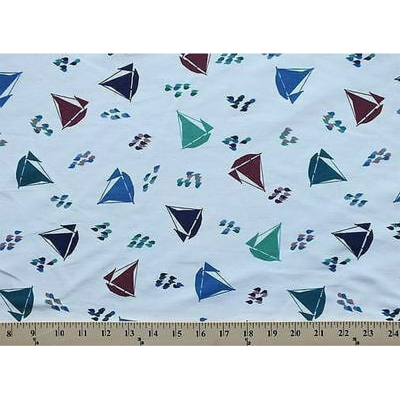 Scrubs Sailboats Boats Raindrops Nurses Medical Fabric Print by the Yard (3007G-2J)
