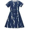 thumbnail image 7 of Sales Today Clearance kttectoa Casual A-Line Dress Teen Girls Tunic Dress Dress Round Neck Stripe Print Short Sleeve Dresses for Teen Girls Comfy Dress for Go to School 4-14Y, 7 of 7