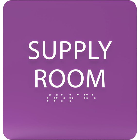 ADA CENTRAL SIGNS - 6" X6" Supply Room Sign - ADA Compliant Tactile Graphics Grade 2 Braille Text Acrylic Door Wall Signs - Stocking Tracking Monitoring Storage Room Sign for Office, School, Warehouse