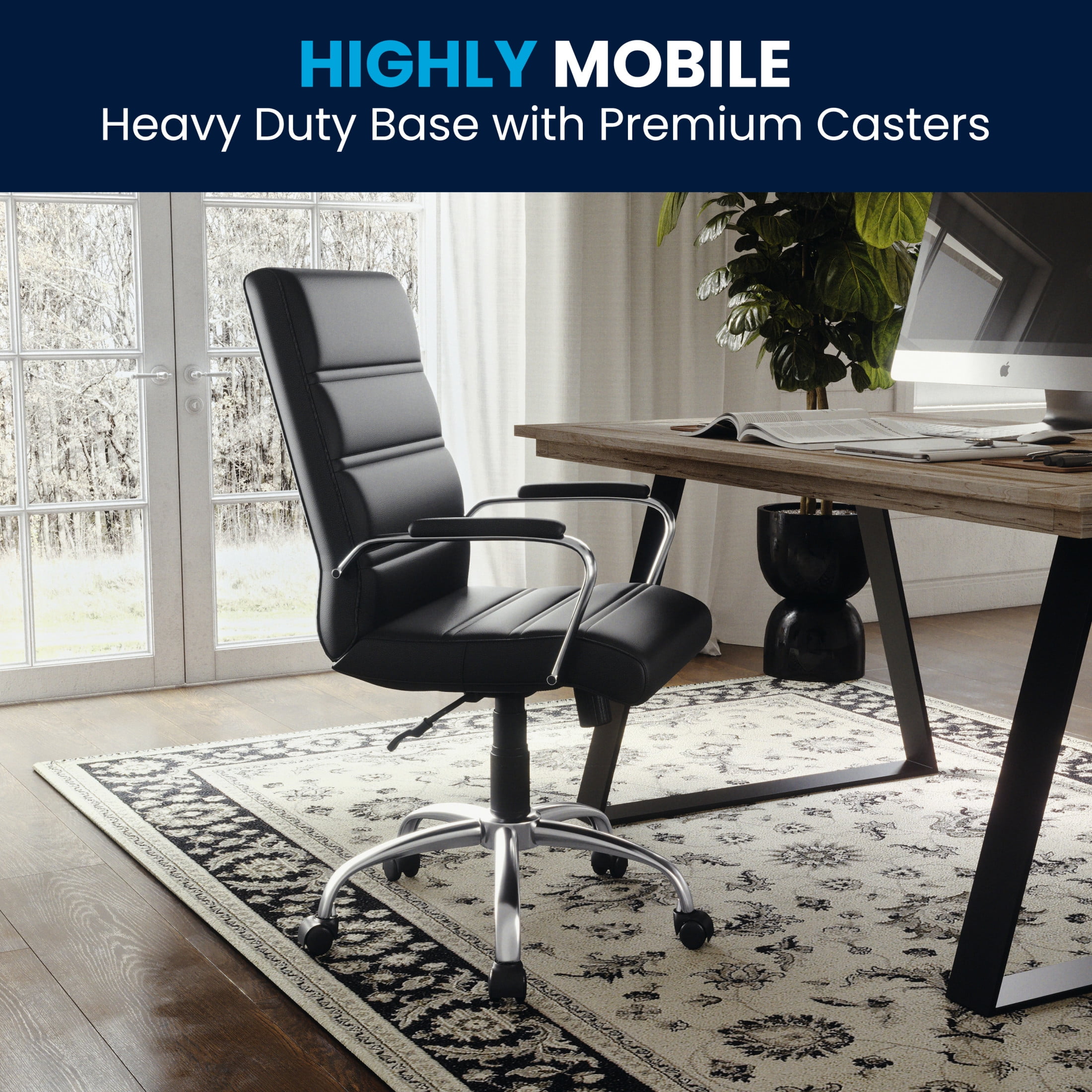 Flash Furniture Whitney Mid-Back Swivel LeatherSoft Desk Chair with Armrests, Black/Chrome