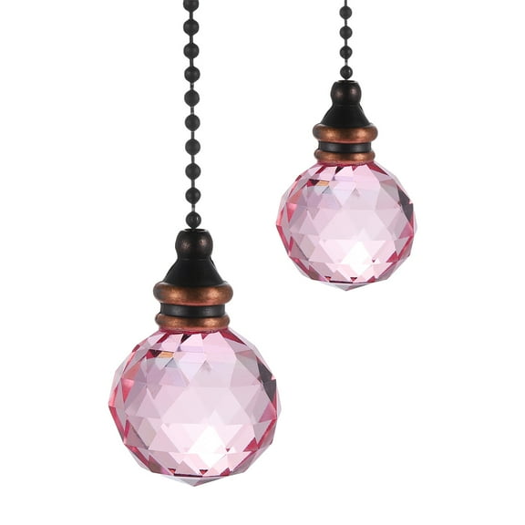 Uxcell 2Pack Ceiling Fan Pull Chain, 12" Crystal Pendant Pull Chain Extension, Pink