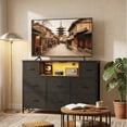 thumbnail image 6 of edx TV Stand with 8 Fabric Drawers, Open Shelves & LED & Power Outlets for Bedroom, Living Room, Entryway, Wood Top, Black, 6 of 8