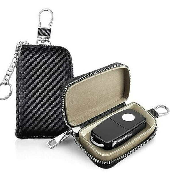 Protector de llavero con bloqueo RFID, funda antirrobo Faraday con cuero texturizado de fibra de carbono, funda impermeable universal para llavero de coche, duradera y elegante