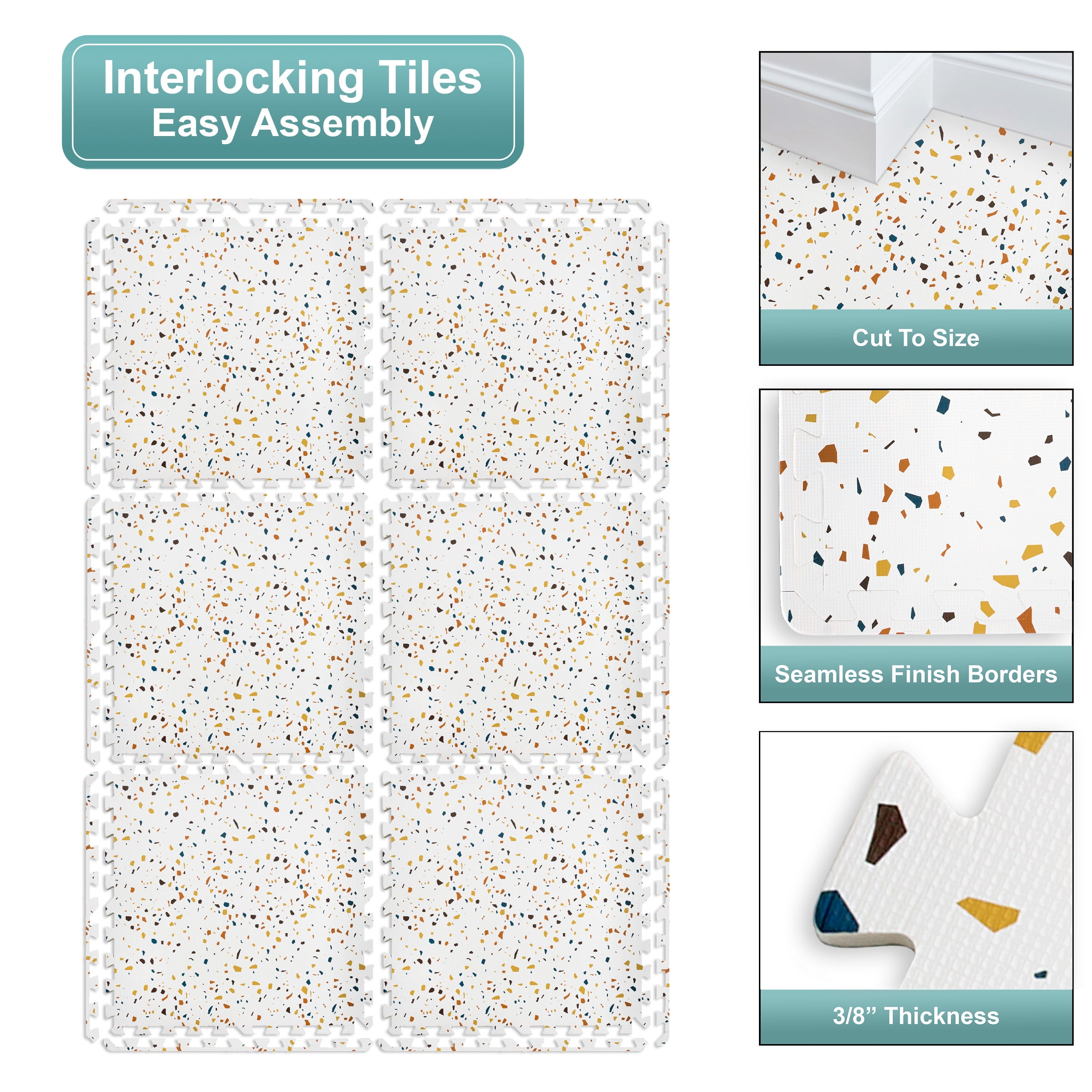 Sorbus Waterproof Foam Floor Tiles, 24 Tiles, 96 Sq Ft, Interlocking, Confetti