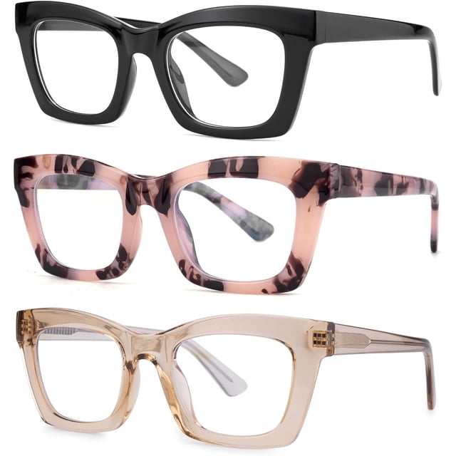 GFDYREE 3 pack Oprah style Spring hinge Readers Blue Light Blocking Computer Square Reading Glasses for Women Men