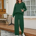 thumbnail image 5 of Women Two Piece Outfits Fall Fashion Knit Pullover Sweater Set Casual Long Sleeve Top Wide Leg Pants 2 Piece Lounge Set, 5 of 7
