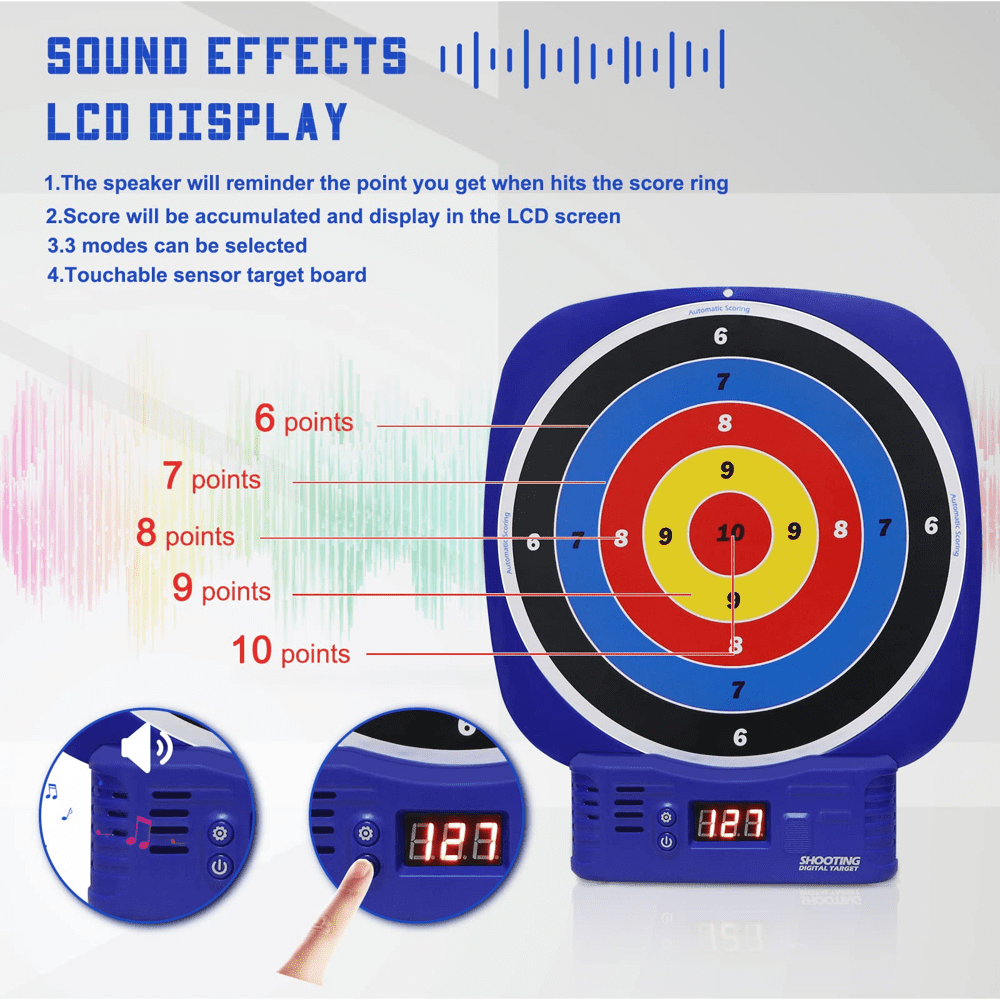 Carsky Electronic Scoring Target Shooting Toy, 2 Foam Dart Blasters & 20 Darts, Interactive Shooting Game Set for Kids Ages 6-12, Indoor Outdoor Boys Gift