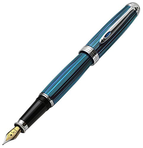 Freelancer Venetian Blue F-2 Xezo Serialized Solid Brass Fine Fountain Pen Screw-on Cap Blue