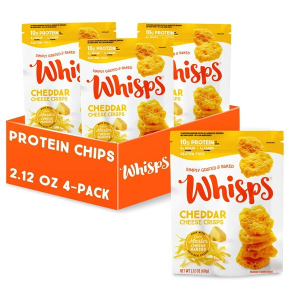 Whisps Cheese Crisps Cheddar Cheese HYZ01 | Protein Chips | Healthy Snacks | Protein Snacks, Gluten Free, High Protein, Low Carb Keto Food (2.12 Oz, 4 Pack)