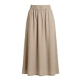 thumbnail image 6 of qelini Womens Linen Midi Skirt Plus Size Button Mid-Length Skirt Elastic High Waist A-line Skirt Solid Color Summer Skirt, 6 of 6