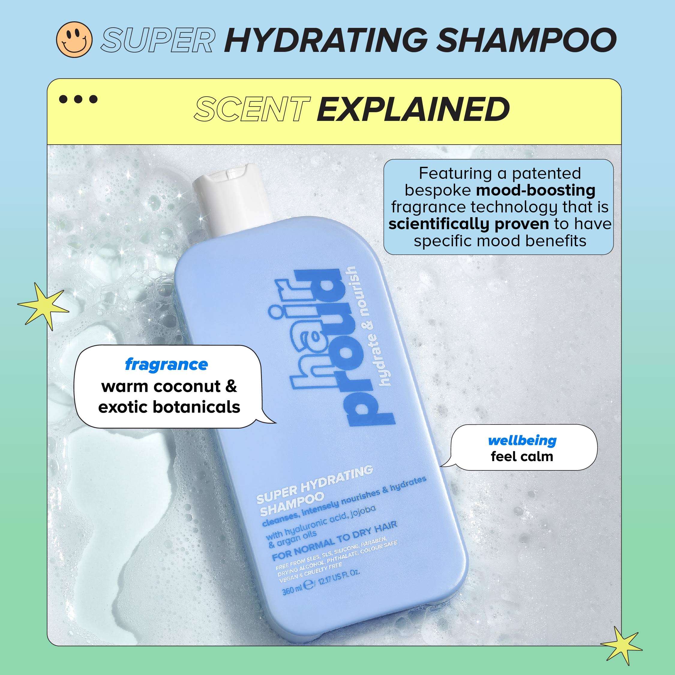Hair Proud Super Hydrating Shampoo with Hyaluronic Acid, Argan and Jojoba Oil for all Hair Types, 12 fl oz