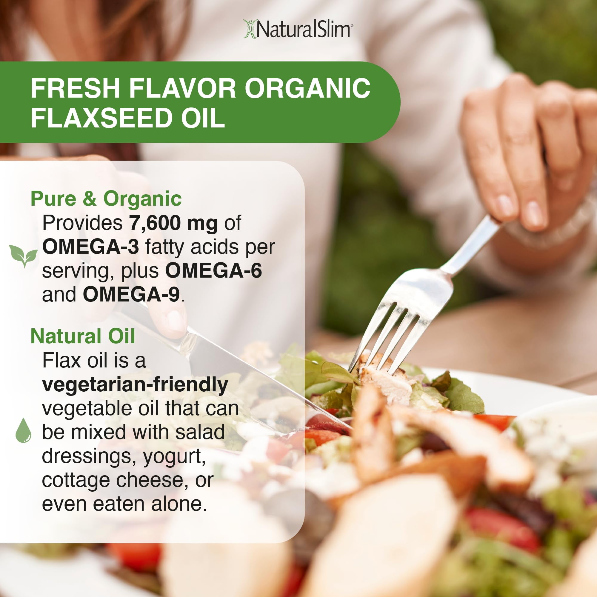 NaturalSlim Flaxseed Oil - Organic Cold-Pressed Flaxseed Oil with Omega 3 6 9, 16 fl. Oz