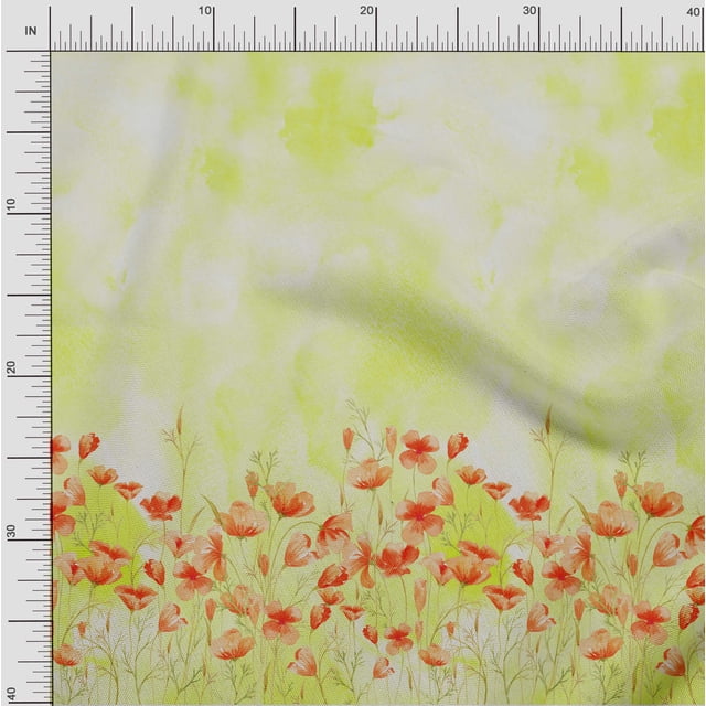 oneOone Silk Tabby Fabric Leaves & Flower Panel Print Fabric By The Yard 42 Inch Wide