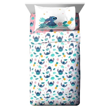 Lilo and Stitch Hawaiian Denim Kids 4-Piece Full Sheet Set  Microfiber  White  Disney