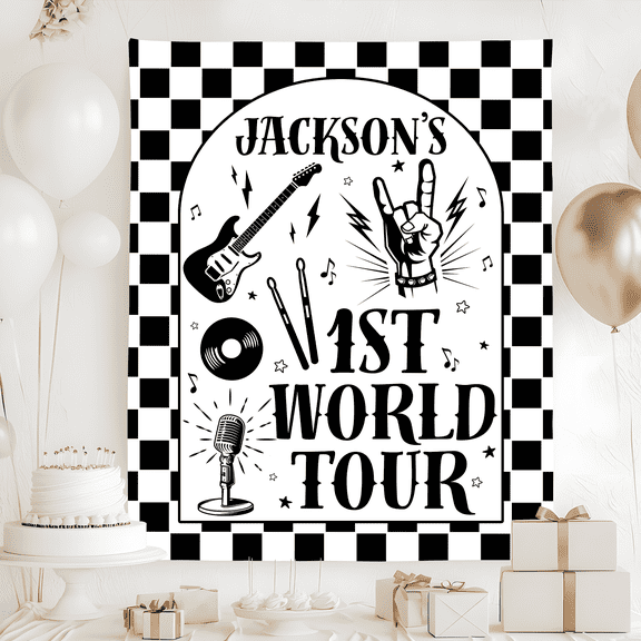 First World Tour Birthday Tapestry, Rock N Roll 1st Birthday Backdrop