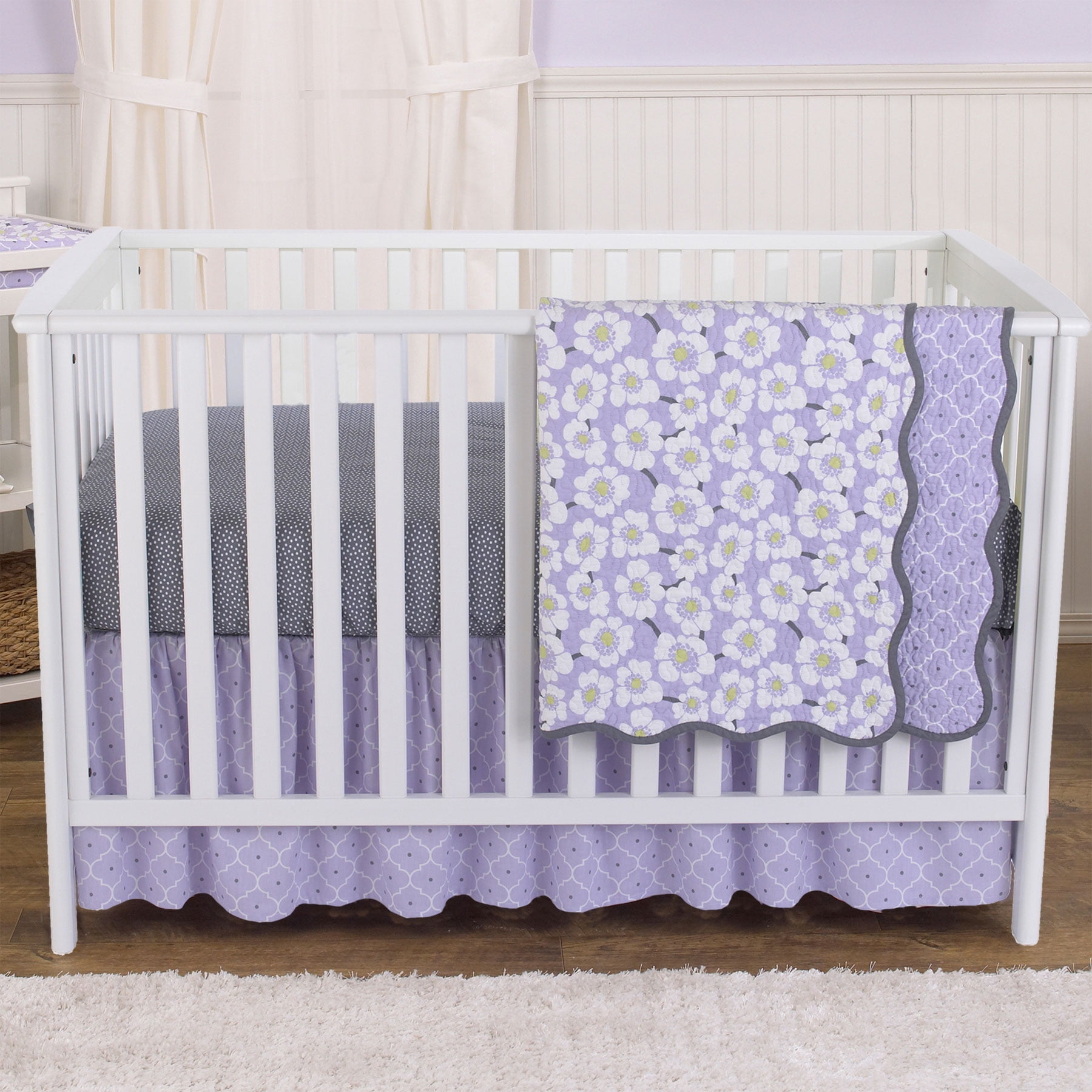 Balboa Baby Girl 4 Piece Crib Bedding Set Lavender Poppy Floral