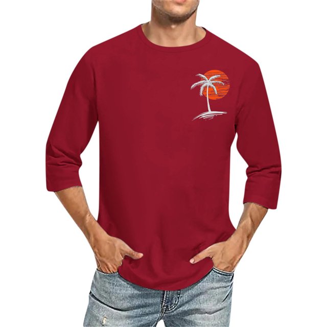 Blusas y camisas de manga larga con cuello redondo para hombre, blusa informal con cuello redondo y manga corta, blusa estampada de poliéster para hombre.