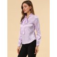 thumbnail image 2 of Blusa Puntos Irregular Manga Larga Cuello Del Lazo Allegra K Trabajo Casual Para Mujer Morado M, 2 of 6
