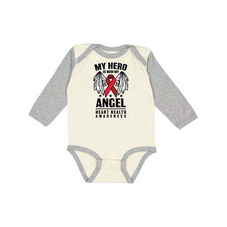 

Inktastic Heart Health Awareness My Hero is Now My Angel Gift Baby Boy or Baby Girl Long Sleeve Bodysuit