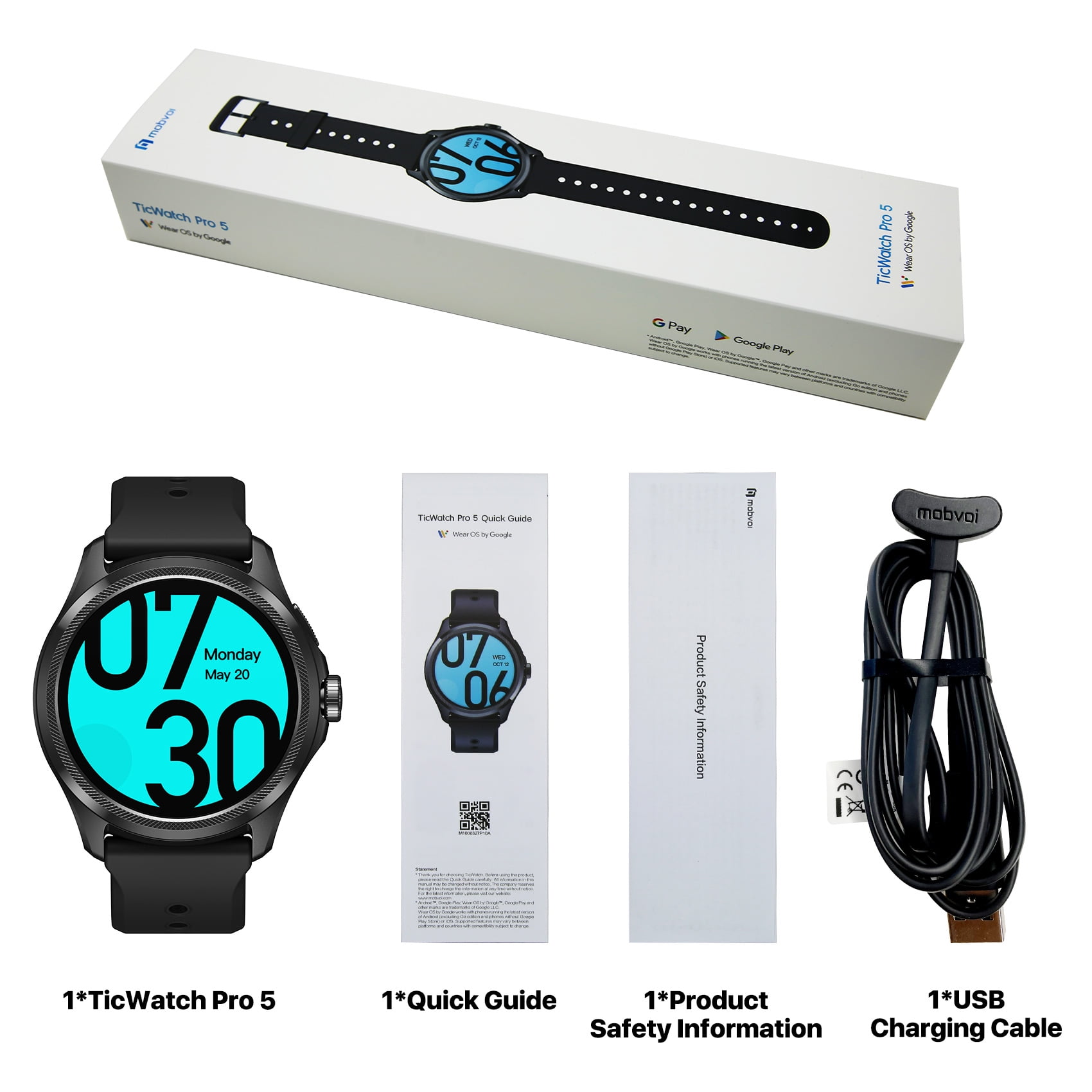 Ticwatch Pro 5 Android Smartwatch for Men Snapdragon W5+ Gen 1 Platform  Wear OS Smart Watch 80 Hrs Long Battery, Black