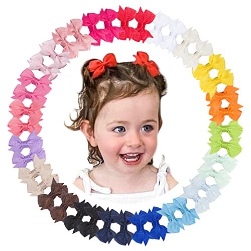 Baby Hair Clips 40 Piece Fully Lined Hair Pins Tiny Mini 2" Hair Bows