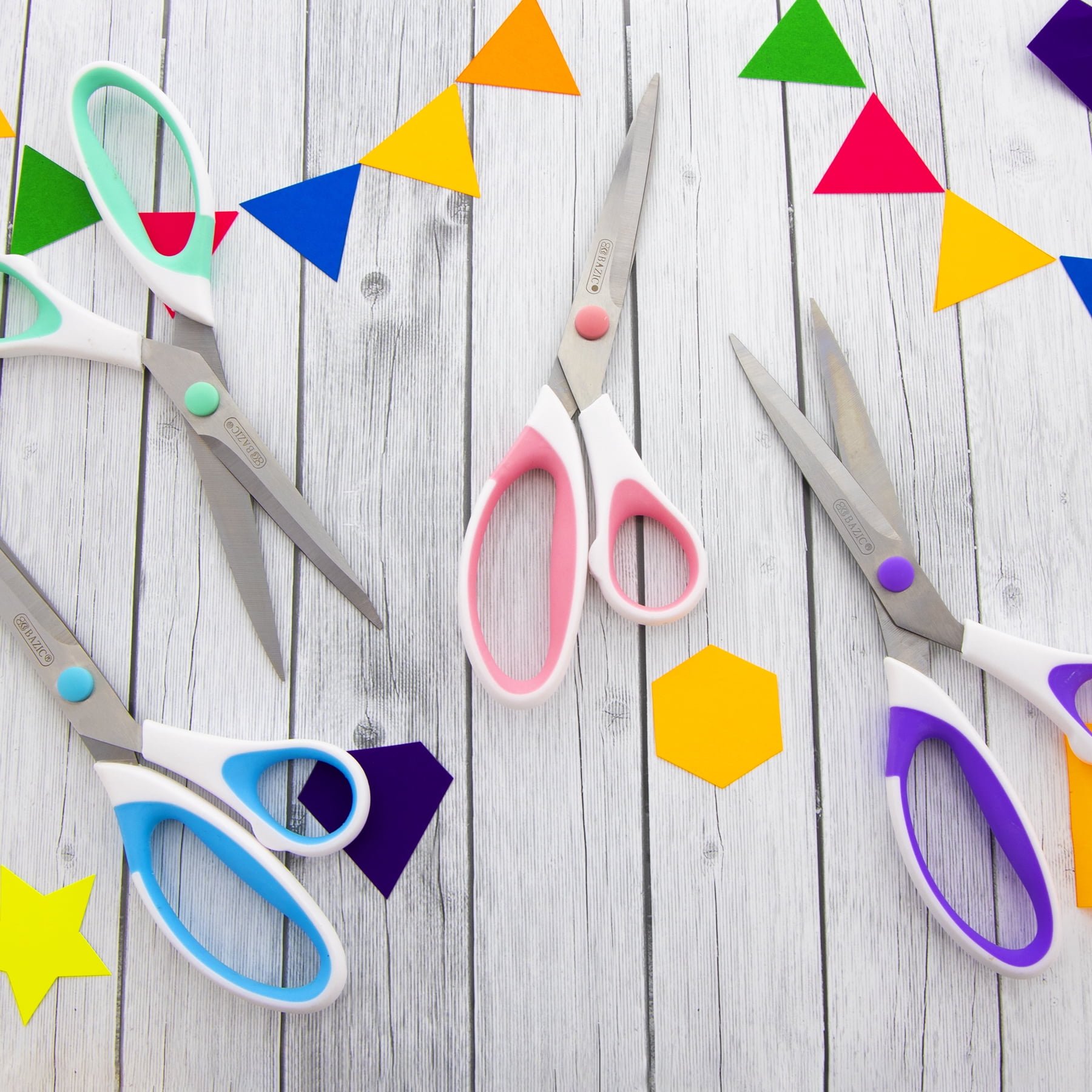 BAZIC 8" Pastel Stainless Steel Scissors, Soft Grip, Sharp Scissor Blades, 24-Pack
