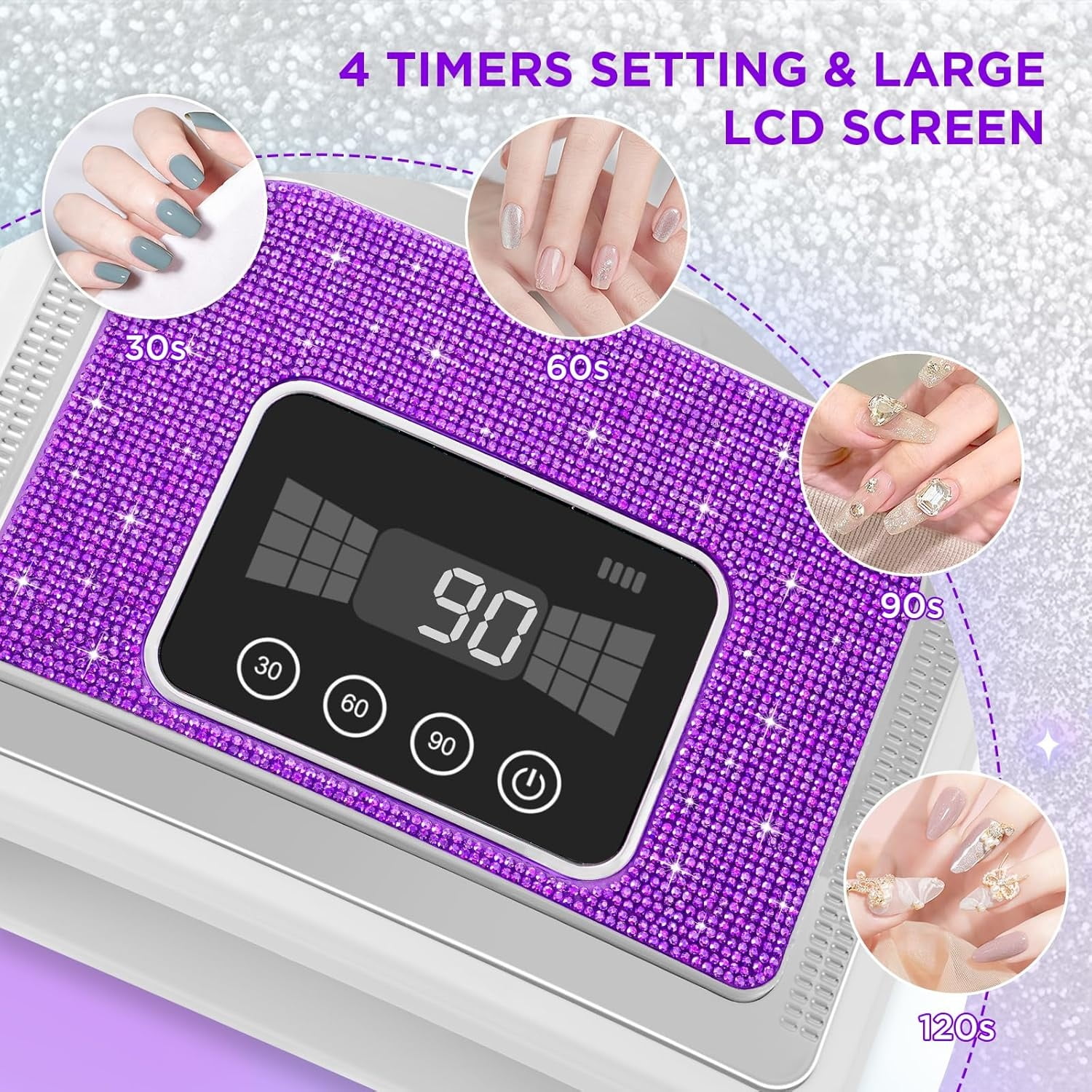 Cordless Nail Lamp, Rechargeable UV Nail Lamp for Gel Nails, LED Nail Lamp with 4 Timer Modes, Gel Nail Light Decorate with Sparkling Nail Rhinestones Diamond