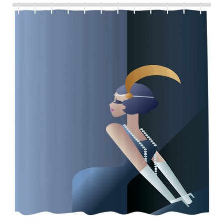 Retro Shower Curtain 20s Style Short Hair Flapper Girl With Pearl