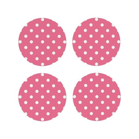 

Fuzoiu Dots On Rose Red Background Print Leather Coasters Set Drink Coasters Set of 4 for Tabletop Protection Durable PVC Coasters Home Décor and Housewarming Gift-Round Shape