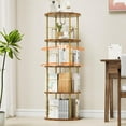 thumbnail image 1 of Flycity 4 Tier Rotating Bookshelf, 360° Display Rotating Bookcase Corner Storage Rack with Special Visible Partition Storage, Gold, 1 of 8