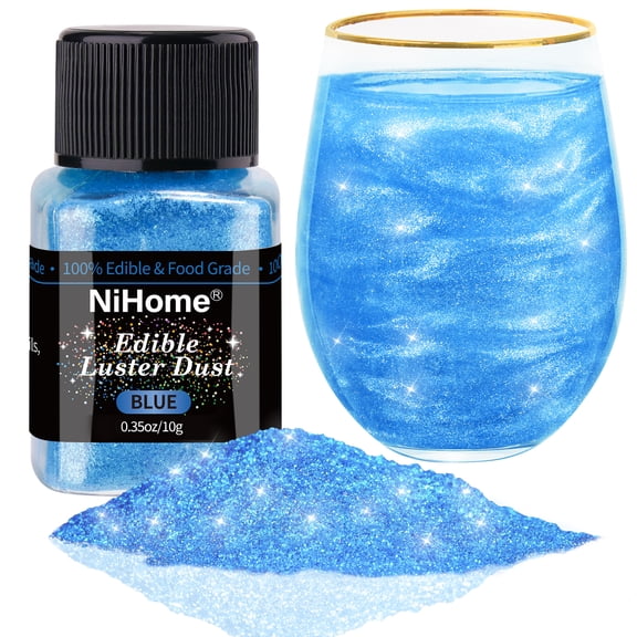 NiHome Edible Food-Grade Glitter Powder Glimmer Luster Dust Metallic Fancy Food Decorating Sprinkle Glimmery Dust for Drink Wine Beverage Cake Bakery Vegan Allergen-Free (Blue, 0.35oz/10g)