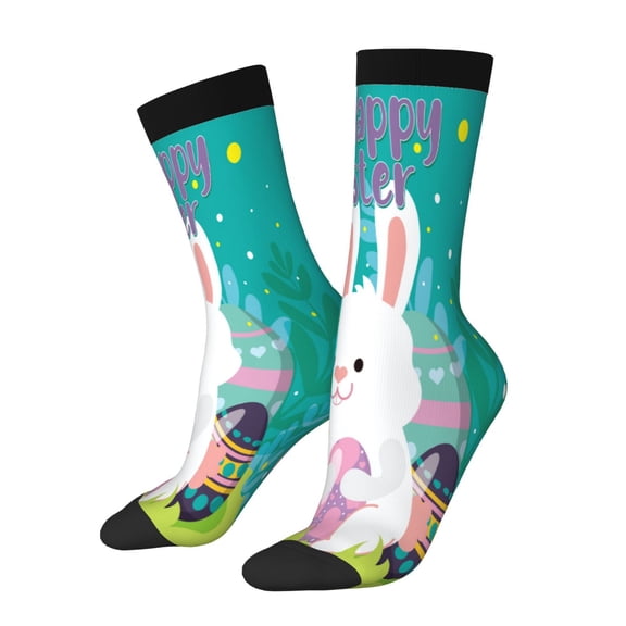 JUNZAN Happy easter Mens Funny Socks for Men Women Colorful Fun Novelty Crew Patterned Socks
