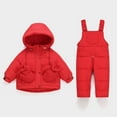 thumbnail image 2 of Jinhomg Thick Outfits for Baby Boys Girls 3 Piece Winter Snowsuit Thermal Comfy Hooded Puffer Coat with Snow Jumpsuits and String Gloves Set Red 18 Months, 2 of 9