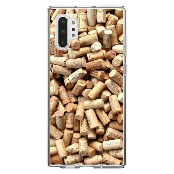 DistinctInk Clear Shockproof Hybrid Case for Galaxy Note 10 PLUS (6.8" Screen) - TPU Bumper, Acrylic Back, Tempered Glass Screen Protector - Wine Corks Image Print - Printed Cork Image