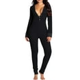 thumbnail image 2 of Women's Sexy Butt Button Back Flap Pjs Jumpsuit Sleepwear V Neck Long Sleeve Romper Pajamas Onesies, 2 of 6