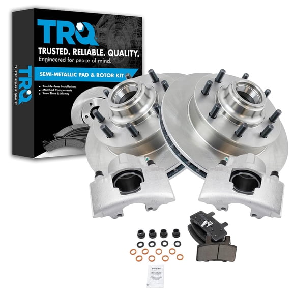 TRQ Front Semi-Metallic Disc Brake Pad Rotor & Caliper Kit for Chevy GMC C1500 BKA18441 Fits select: 2001 CHEVROLET EXPRESS CUTAWAY, 1997-2000 CHEVROLET EXPRESS G3500