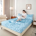 thumbnail image 3 of Erosebridal Kawaii Ribbon Bow Full Size Sheets 4-Piece For Girls,Blue Leopard Print Glitter Print Bed Sheets For Teens, 3 of 5