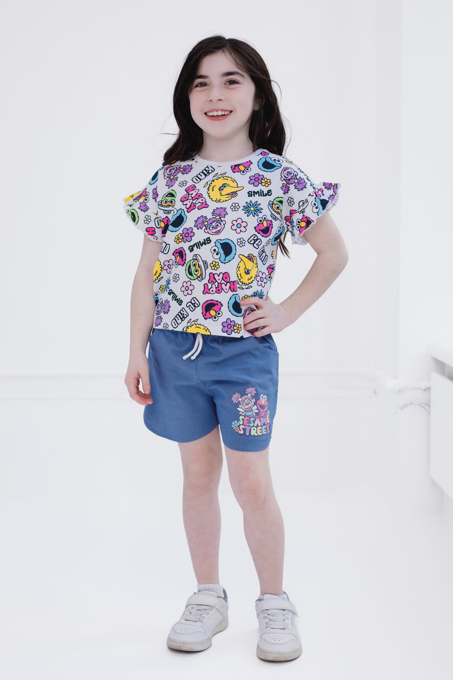 Sesame Street Elmo Cookie Monster Abby Cadabby T-Shirt and Chambray Shorts Outfit Set Infant to Little Kid