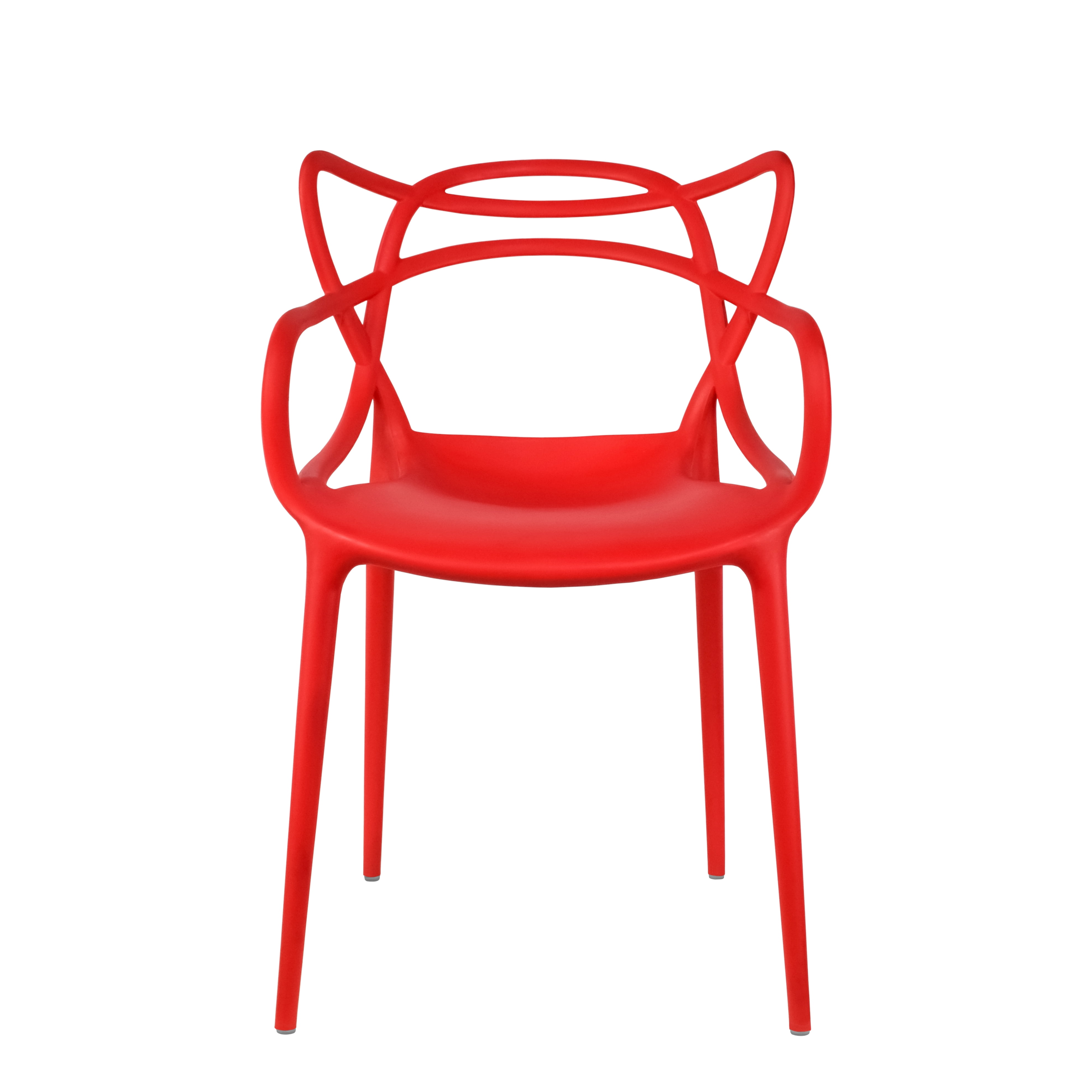 2xhome Set of 2 Modern Contemporary Designer Dining Chairs Molded Plastic Indoor Outdoor Patio Elbow Chairs, Red