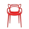 thumbnail image 4 of 2xhome Set of 2 Modern Contemporary Designer Dining Chairs Molded Plastic Indoor Outdoor Patio Elbow Chairs, Red, 4 of 11