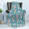 thumbnail image 4 of Floral Soft Flannel Fleece Throw Blanket, Natural Theme Lily Flower Patterns Blossoms Buds and Leaves, Cozy Plush for Indoor and Outdoor Use, 50" x 70", Baby Pink Rose, by Ambesonne, 4 of 5