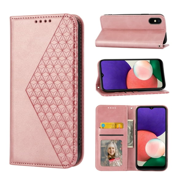 For Samsung Galaxy A22 5G JP Version Cubic Grid Calf Texture Magnetic Closure Leather Phone Case