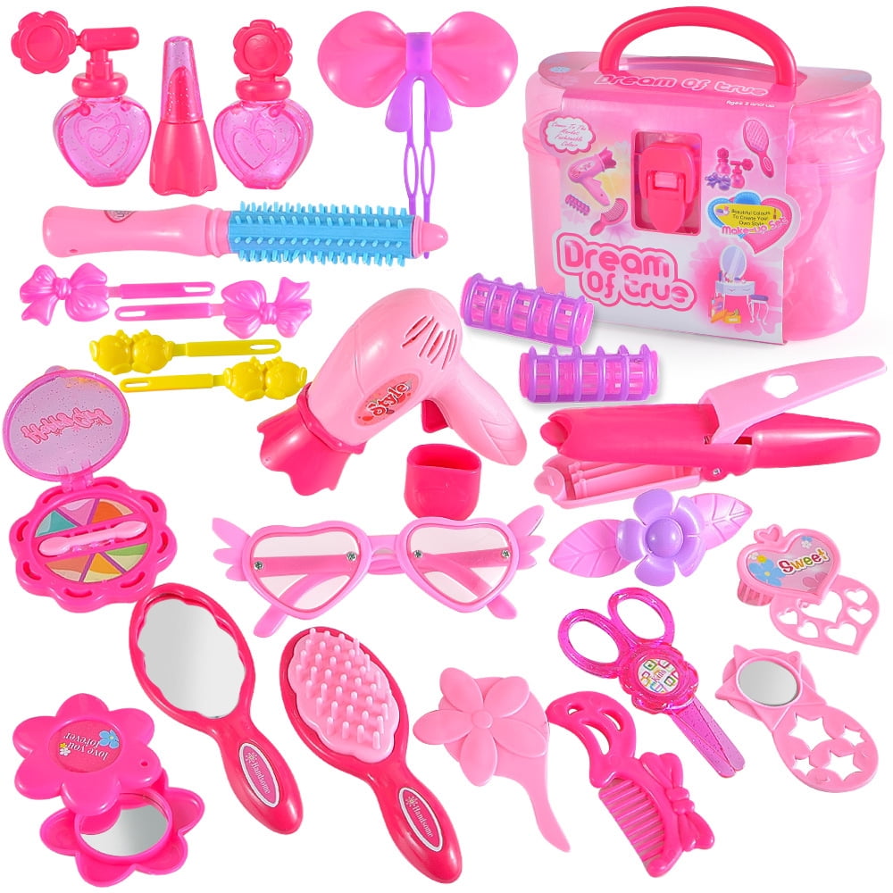 Pretend Play Makeup Toy for Girls Princess Hair Dressing Up Kit 26 Pcs