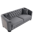 thumbnail image 6 of Modern Chesterfield Velvet Sofa, 3-Seater Upholstered Couch with 2 Pillows, Leisure Lounge Sofa for Living Room, Bedroom, Apartment, Office, Grey, 6 of 9