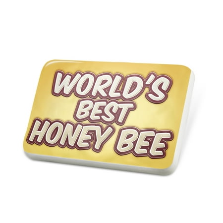 Porcelein Pin Worlds best Honey Bee, happy yellow Lapel Badge – (Best Quality Honey In The World)