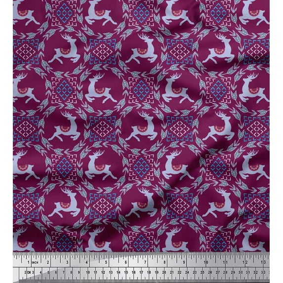 Soimoi Cotton Duck Fabric Arrow Wreath & Reindeer Animal Print Fabric by the Yard 56 Inch Wide