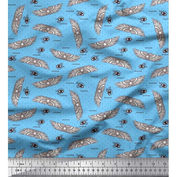 Soimoi Poly Georgette Fabric Dot,Wings & Eyes Fashion Print Sewing Fabric Yard 42 Inch Wide