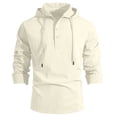 thumbnail image 6 of Men's Cotton Linen Hooded Henley Shirt, Casual Loose Fit Adjustable Drawstring Long Sleeve Tops for Men, Spring Fall Daily Wear Shirts S-3XL, 6 of 8