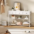 thumbnail image 6 of Furologee White Entryway Table, 38'' Console Sofa Table with 3 Fabric Drawers, Industrial Entry Way Table with Storage Shelves, Display Shelf for Living Room, Hallway, Entrance, Foyer, 6 of 9